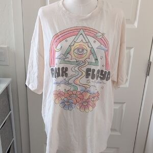 AMERICAN EAGLE Pink Floyd Tee Cream with Rainbow Graphic Size L/XL NWT